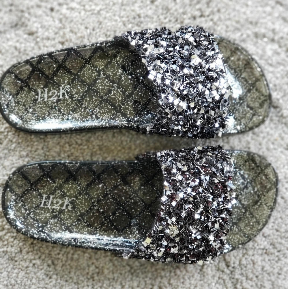 Black/Silver Sparkle Slides - Picture 2 of 5